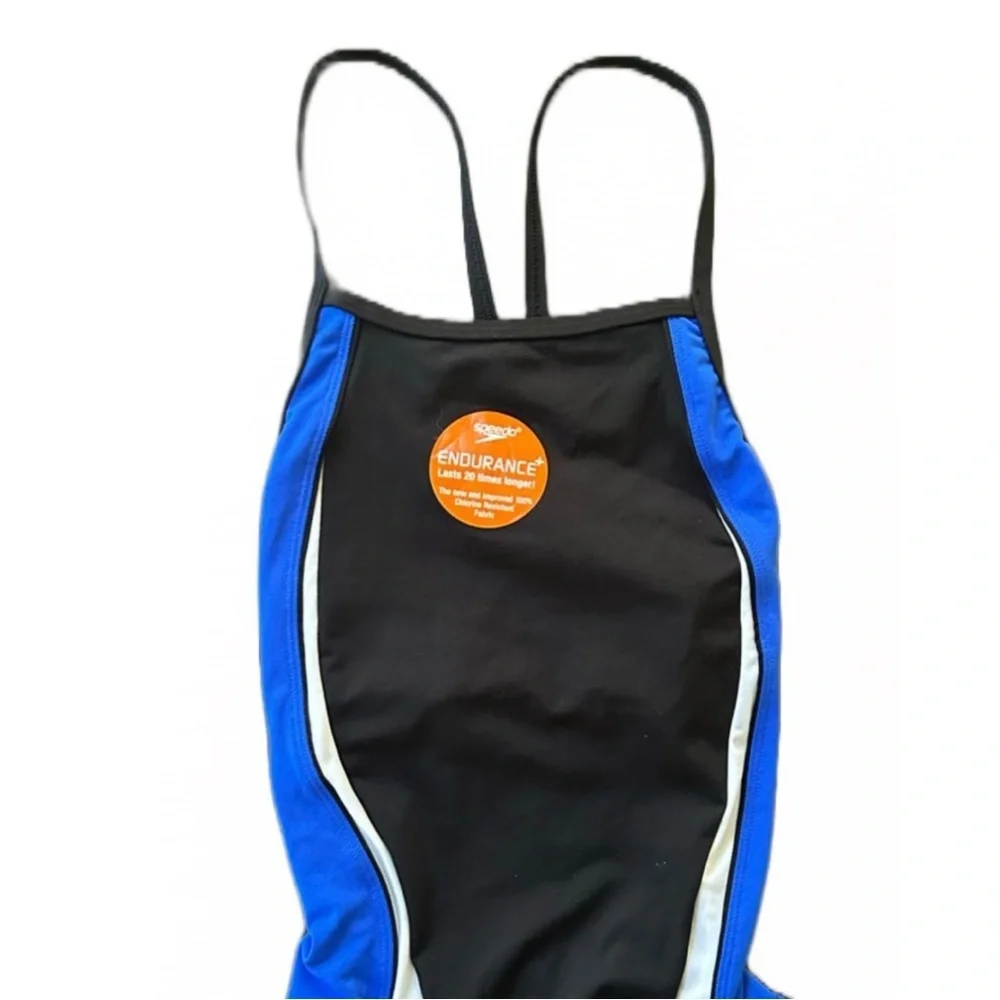 Speedo‎ GIRLS 8/34 Swimsuit RACING Youth Black Blue Endurance Retail $74 NWT